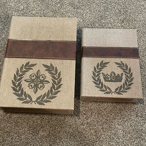 Decorative Burlap and Faux Leather Storage Parisian Boxes
